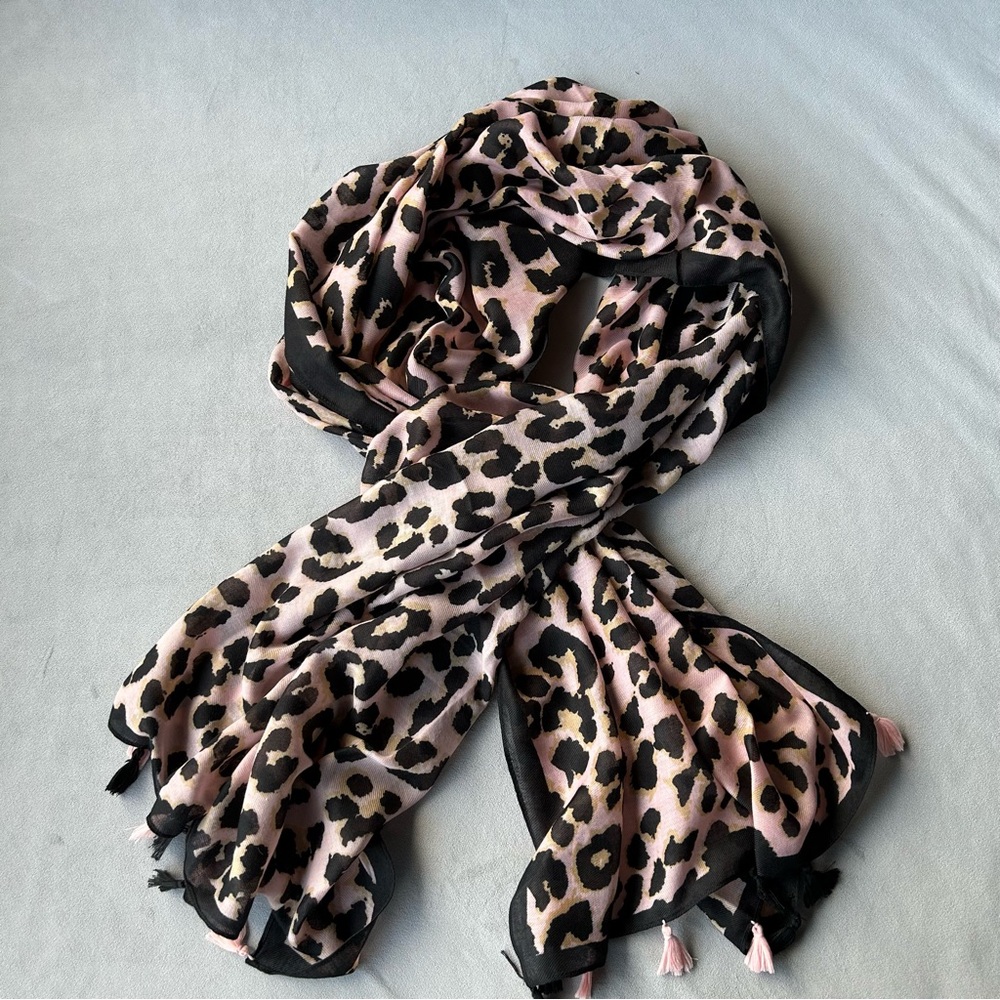 Animal Print Scarf ~ Pink Black ~ Tassels ~ Brand New!